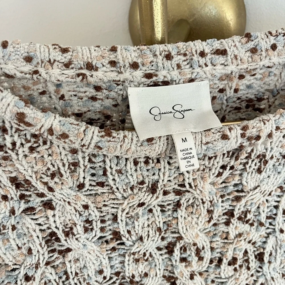 Jessica Simpson Womens Confetti Cable Knit Sweater Cream Brown Blue Size M boho